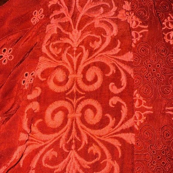 Johnny Was embroidered wrap cardigan jacket Kimono Asymmetrical Top Small Maroon